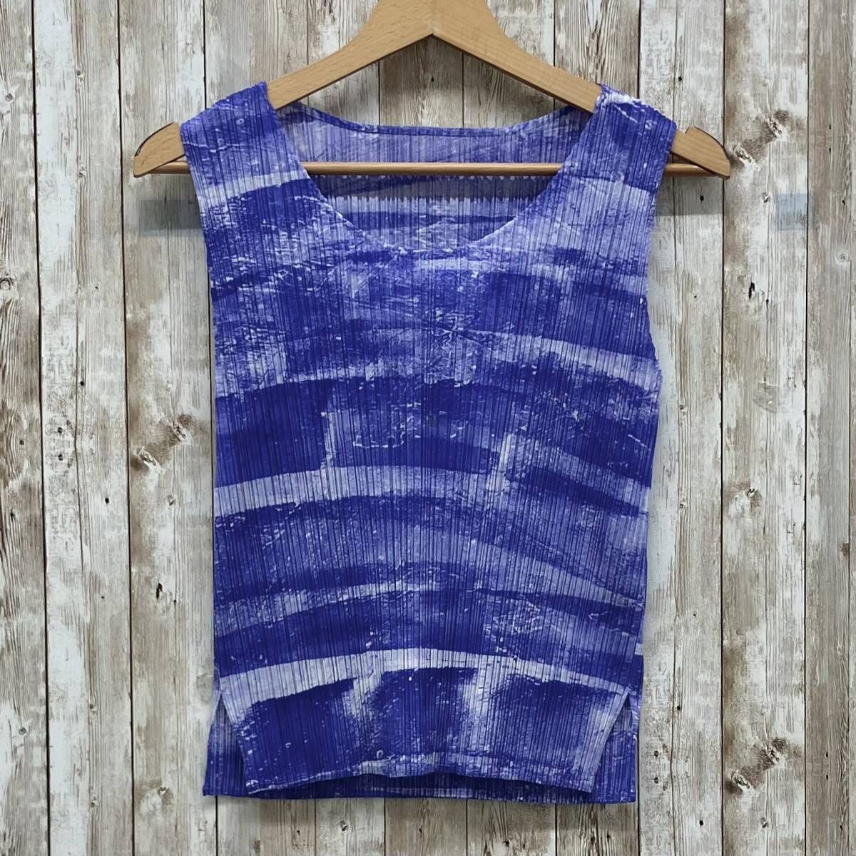 PLEATS PLEASE ISSEY MIYAKE イッセイミヤケ PP31-JK921 レディース キャミソール ノースリーブ size3 ブルー シミあり