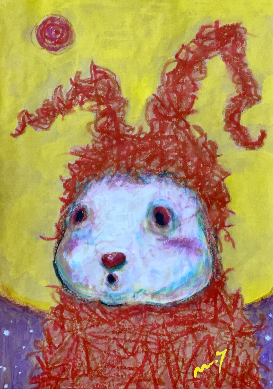 高野マナブ 原画｜[赤セーターのウサギ] Drawing A4 アクリル 一点物 Manabu Takano 髙野學 Moon Sun Rabbit 月と太陽とウサギ Louvre Uffizi Japan 台湾 現代美術家