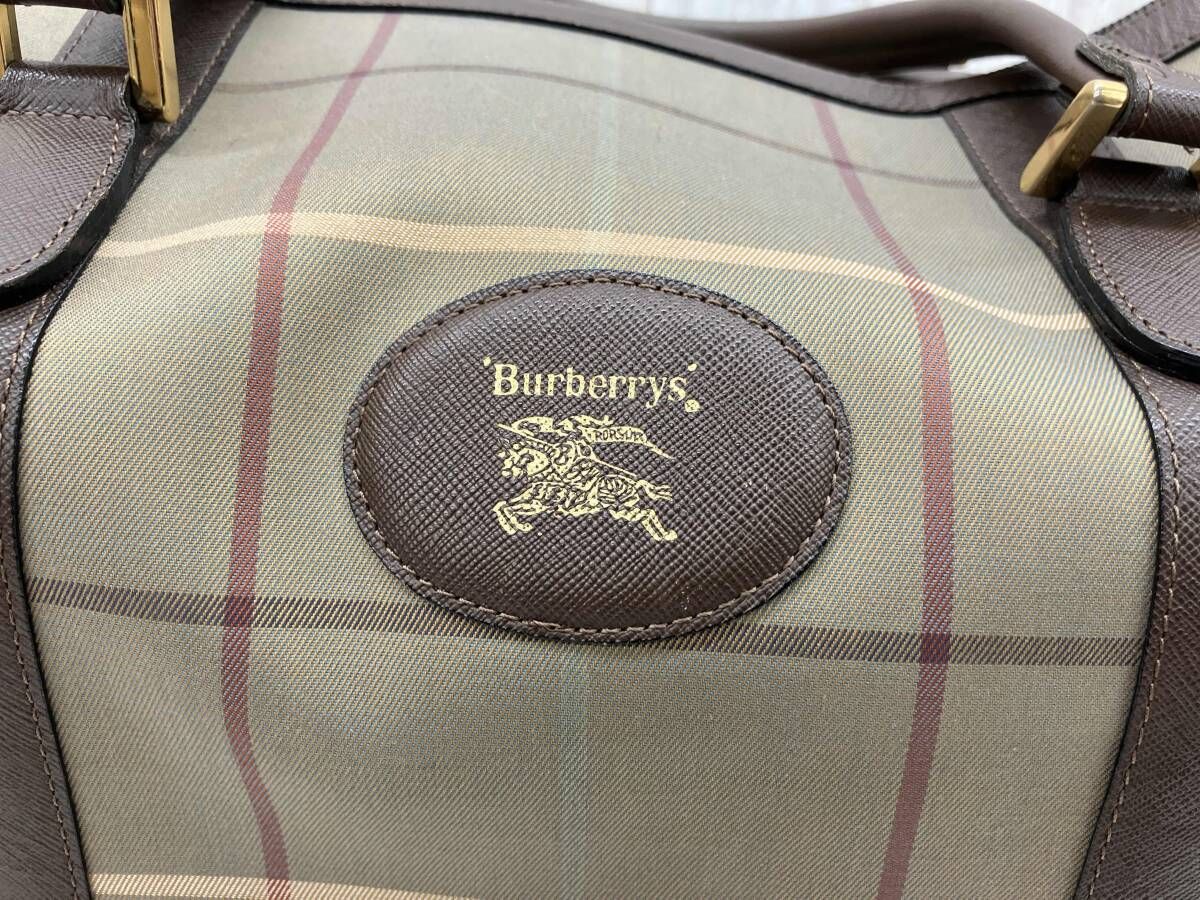 希少　Burberrys バーバリー ボストンバッグ　タグ鍵付　チェック　玉虫色 BURBERRY／バーバリー／ボストンバック／ノバチェック柄／玉虫色／箱