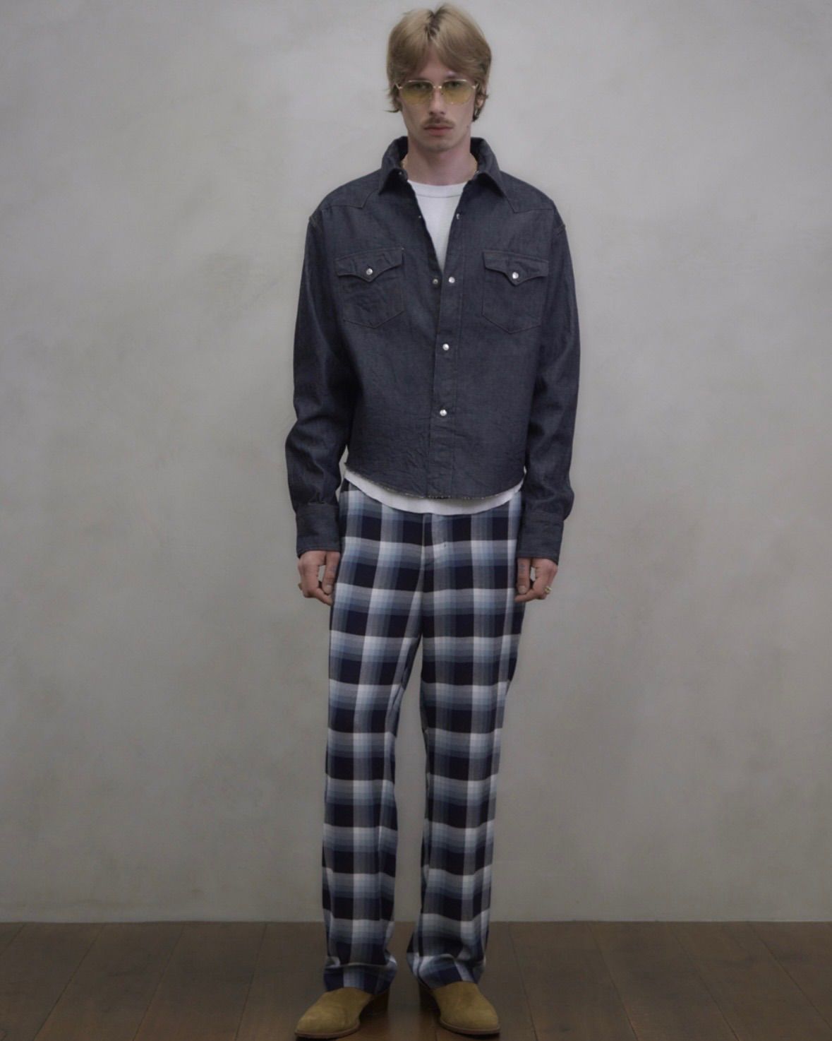 UNUSED アンユーズド 26SS UW1194 Rayon check pants (NAVY OMBRE) 3 新品