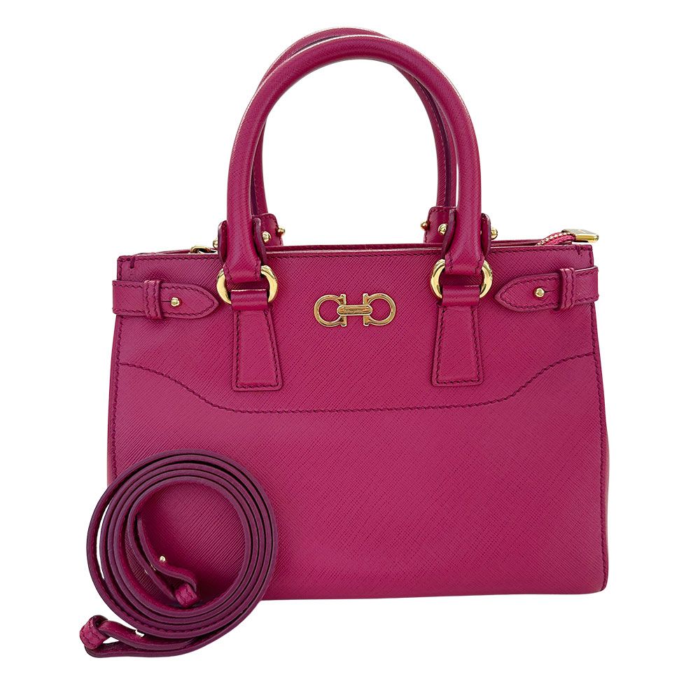 フェラガモ Ferragamo バッグ レディース ブランド ダブルガンチーニ ハンドバッグ ショルダーバッグ 2way レザー ピンク かわいい おしゃれ フォーマル 【中古】