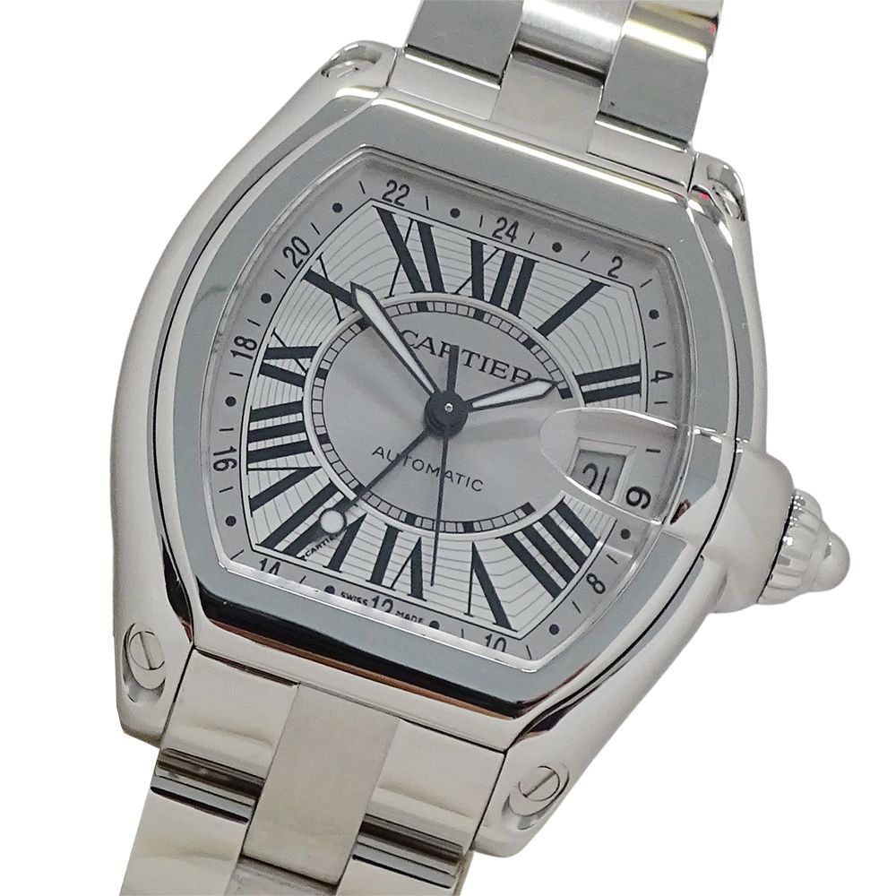 カルティエ Cartier 時計 メンズ ブランド ロードスター GMT XL デイト 自動巻き AT ステンレス SS W62032X6 シルバー 磨き済み 【中古】