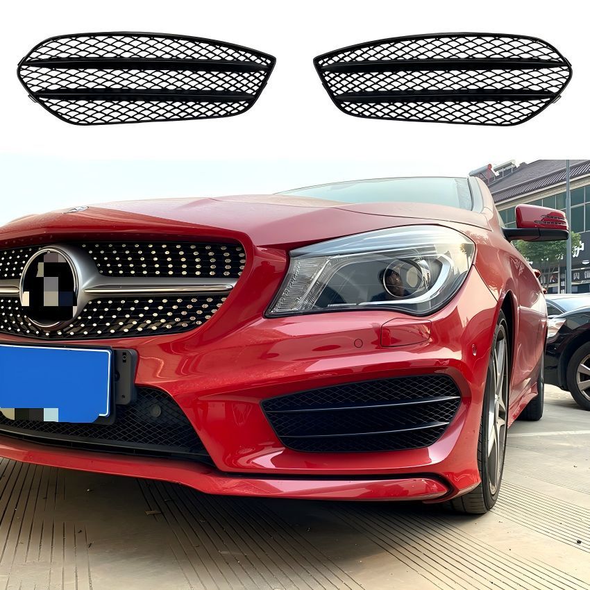 メルセデス・ベンツ CLAクラス C117 CLA200 CLA220 CLA45 13-15年対応 フロントバンパー フォグランプグリル用フィン ガーニッシュ ブラック 黒 外装パーツ 前まわりを引き締めるスポーティデザイン 装着用クリップ仕様 ドレスアップ