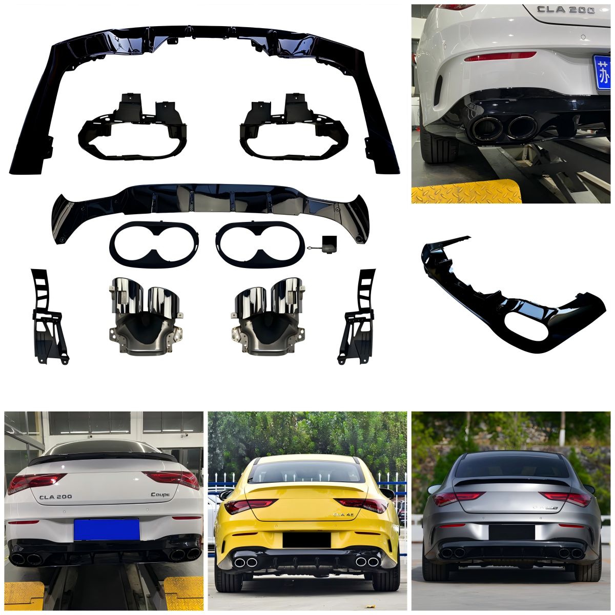 メルセデス・ベンツ CLAクラス C118 CLA200 CLA260 CLA45 AMG対応 リアディフューザー リアリップスポイラー リアバンパー下部 PP製 ブラックチタン調テールエンド シルバー調テールエンド リアビューを引き締めるスポーティデザイン
