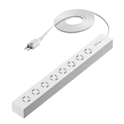 サンワダイレクト 電源タップ AC 8個口 3m 雷ガード 絶縁キャップ スイングプラグ 延長コード スリム ホワイト 700-TAP083-3Wｍａ