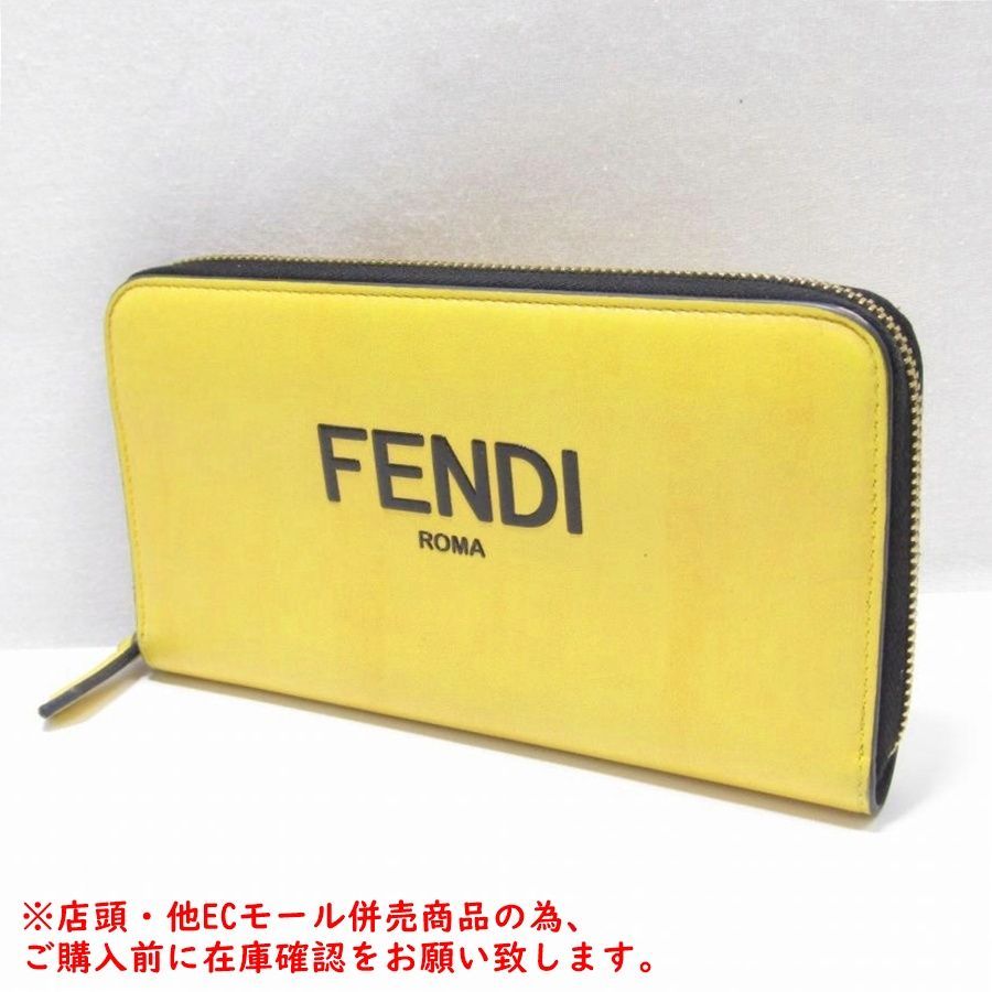 ※併売商品※◆中古状態良好◆FENDI【フェンディ】ロゴ ラウンドファスナー長財布 レザー イエロー メンズ レディース　M1833