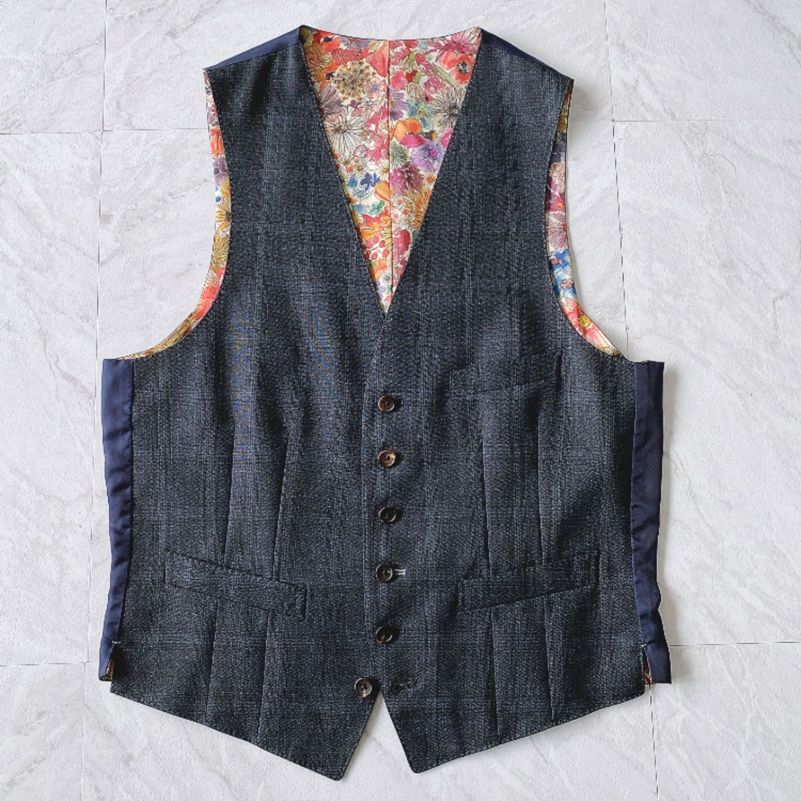Paul Smith COLLECTION ジレ ベスト ネイビー チェック 花柄 Lサイズ 