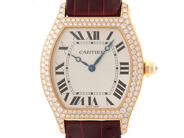 CARTIER カルティエ トーチュ ウォッチ LM WA503951 腕時計 K18ピンクゴールド/本革/ダイヤモンドベゼル シルバーギョシェ文字盤 手巻き レディース【中古】472