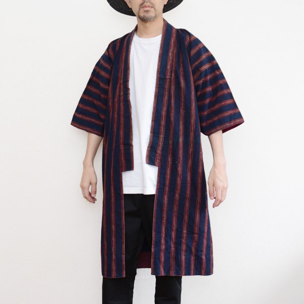 野良着 木綿 藍染 縞模様 昭和初期 東北 ジャパンヴィンテージ ハンドメイド リメイク素材