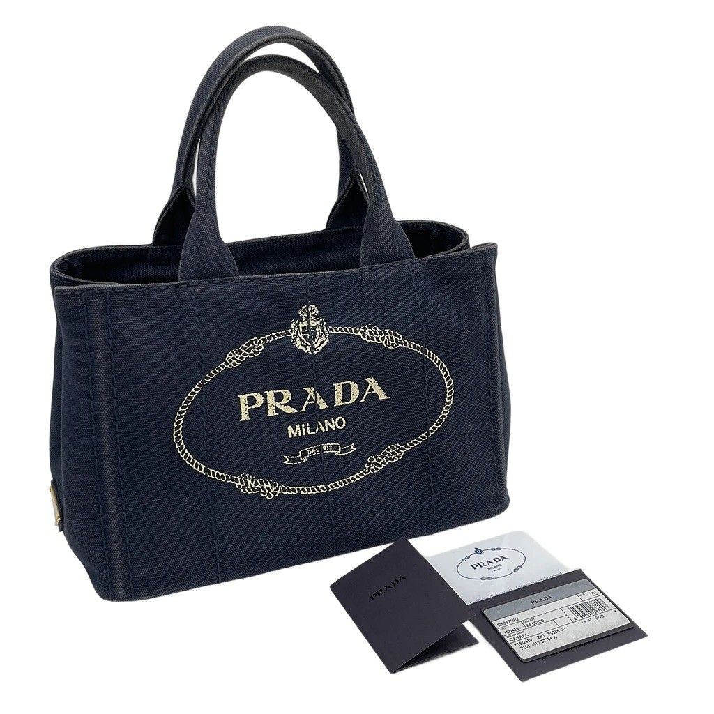 PRADA プラダ カナパ 1BG439 ハンドバッグ ネイビー 三角ロゴ ミニバッグ レディース ブルー系 ダークブルー ブラック
