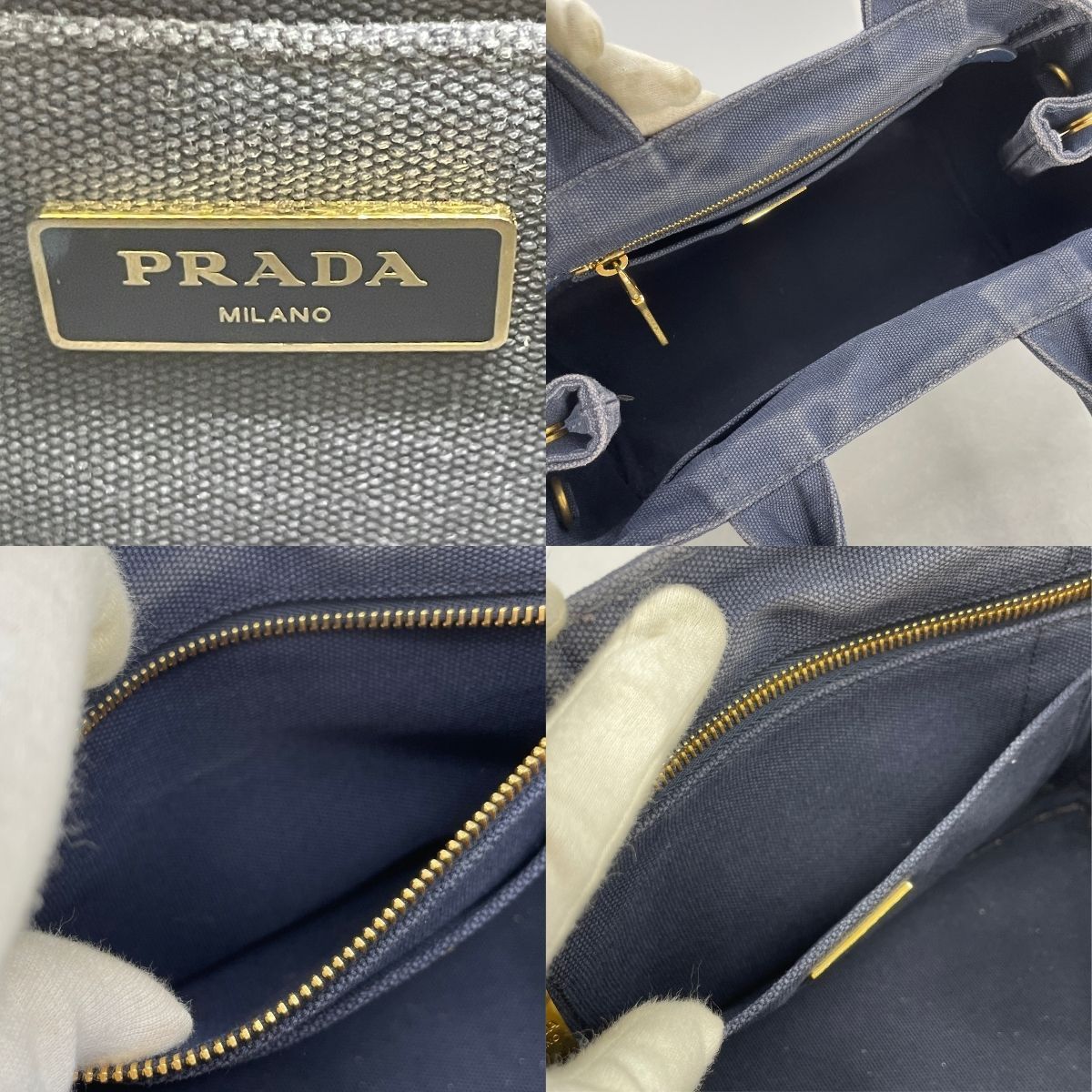 PRADA プラダ カナパ 1BG439 ハンドバッグ ネイビー 三角ロゴ ミニ 