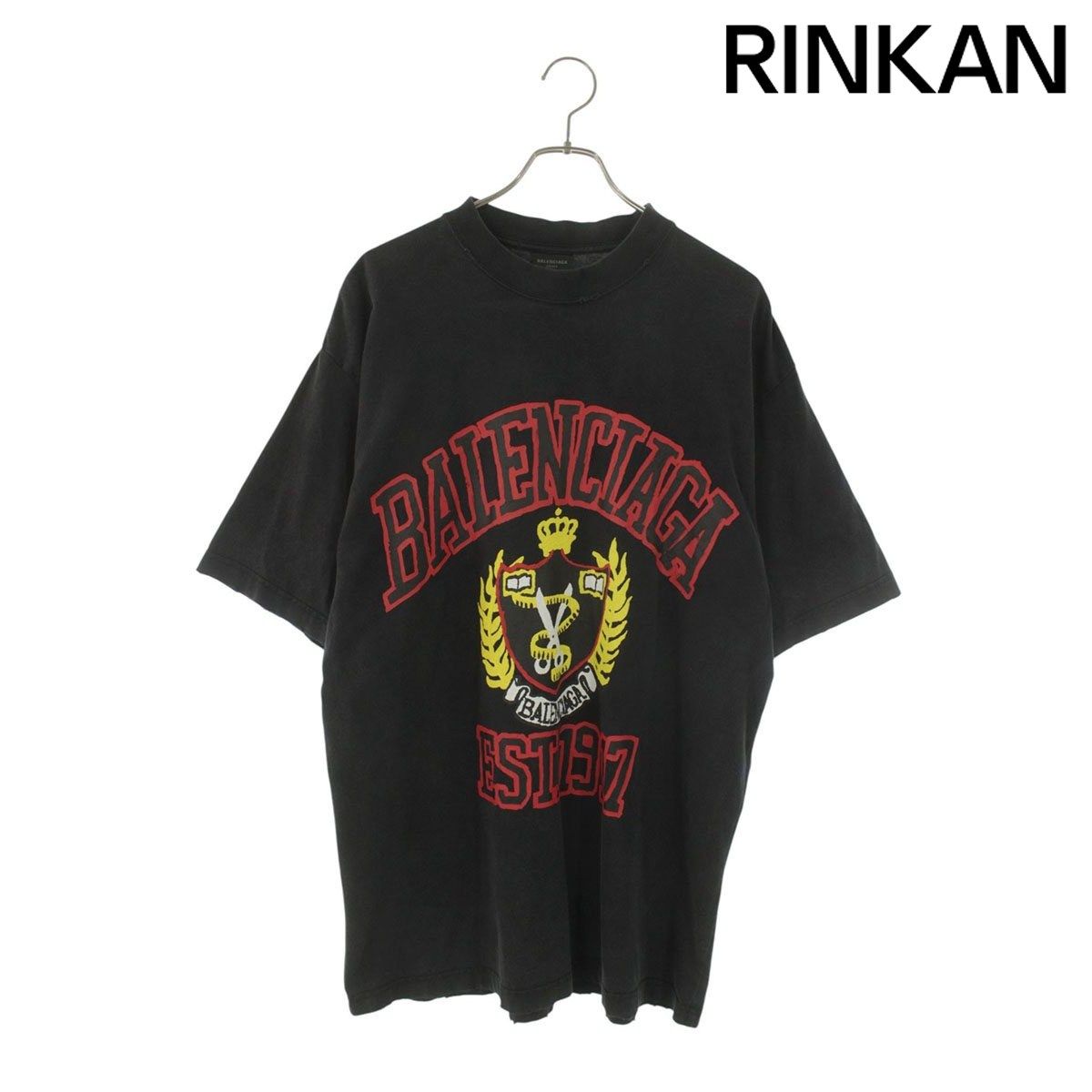 バレンシアガ 739784 TOVK1 ロゴペイントダメージ加工Tシャツ メンズ XS
