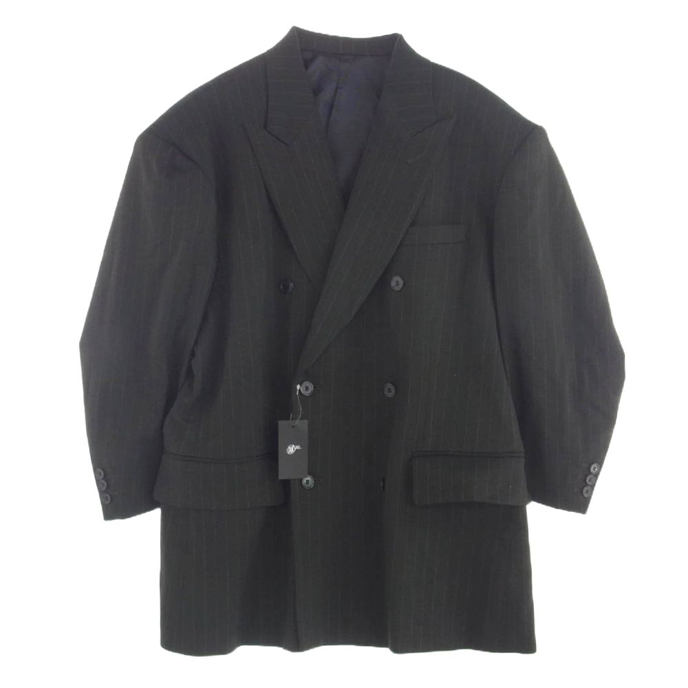 シュウ オム フェム SYU.HOMME/FEMM 20SS H20ss-12 DOUBLE OVER JKT ストライプ柄 ダブル テーラード ジャケット カーキ系 2【新古品】【未使用】【中古】 シュウ オム フェム SYU.HOMME/FEMM 20SS H20ss-12 DOUBLE OVER JKT