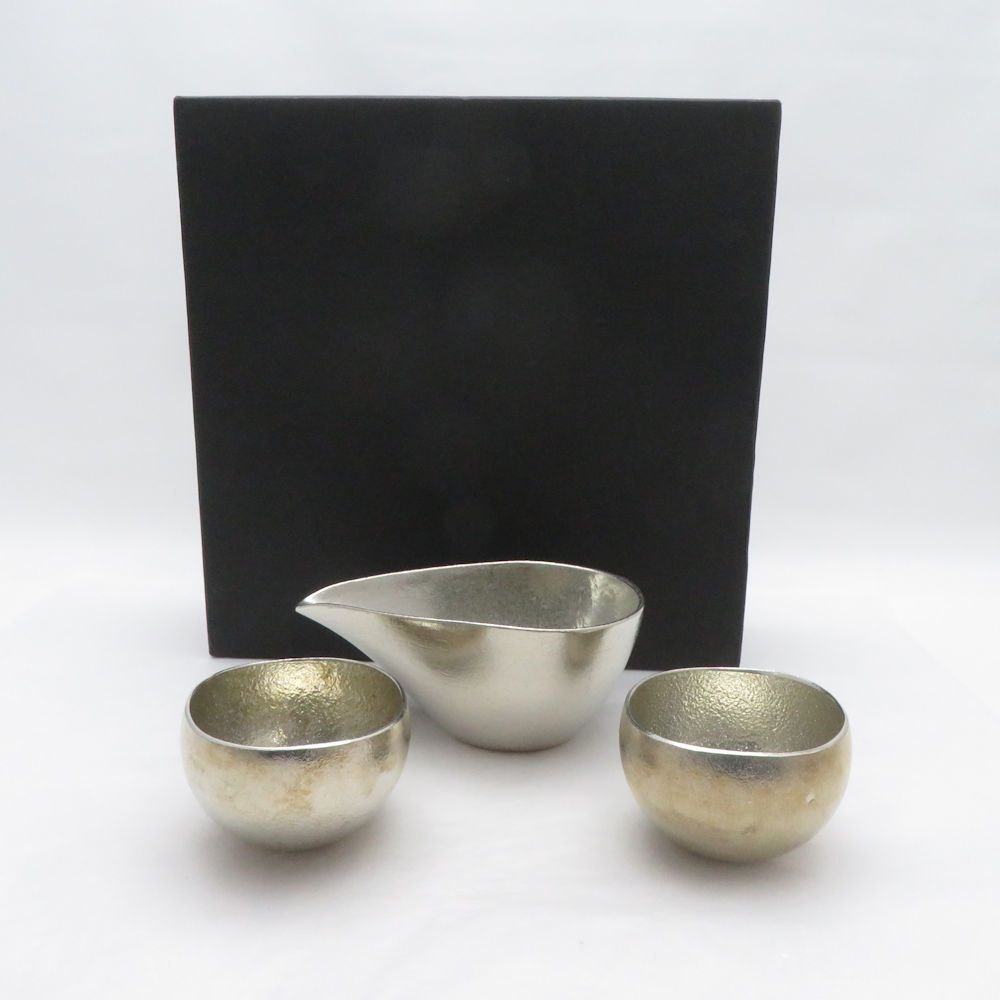 美品 NOUSAKU 能作 片口 小&ぐい呑み 3点 錫100％ 酒器セット 徳利150cc 銀盃 SU14482T2