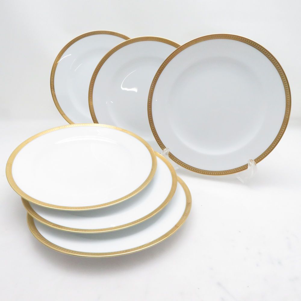 美品 OKURA 大倉陶園 片葉金蝕 中皿 6枚 セット 20cmプレート デザート