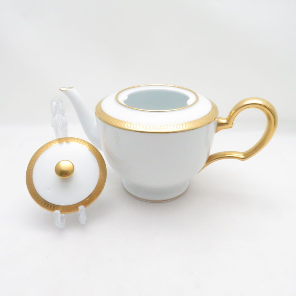 美品 OKURA 大倉陶園 片葉金蝕 ティーポット 茶器 金彩 SU14413U1