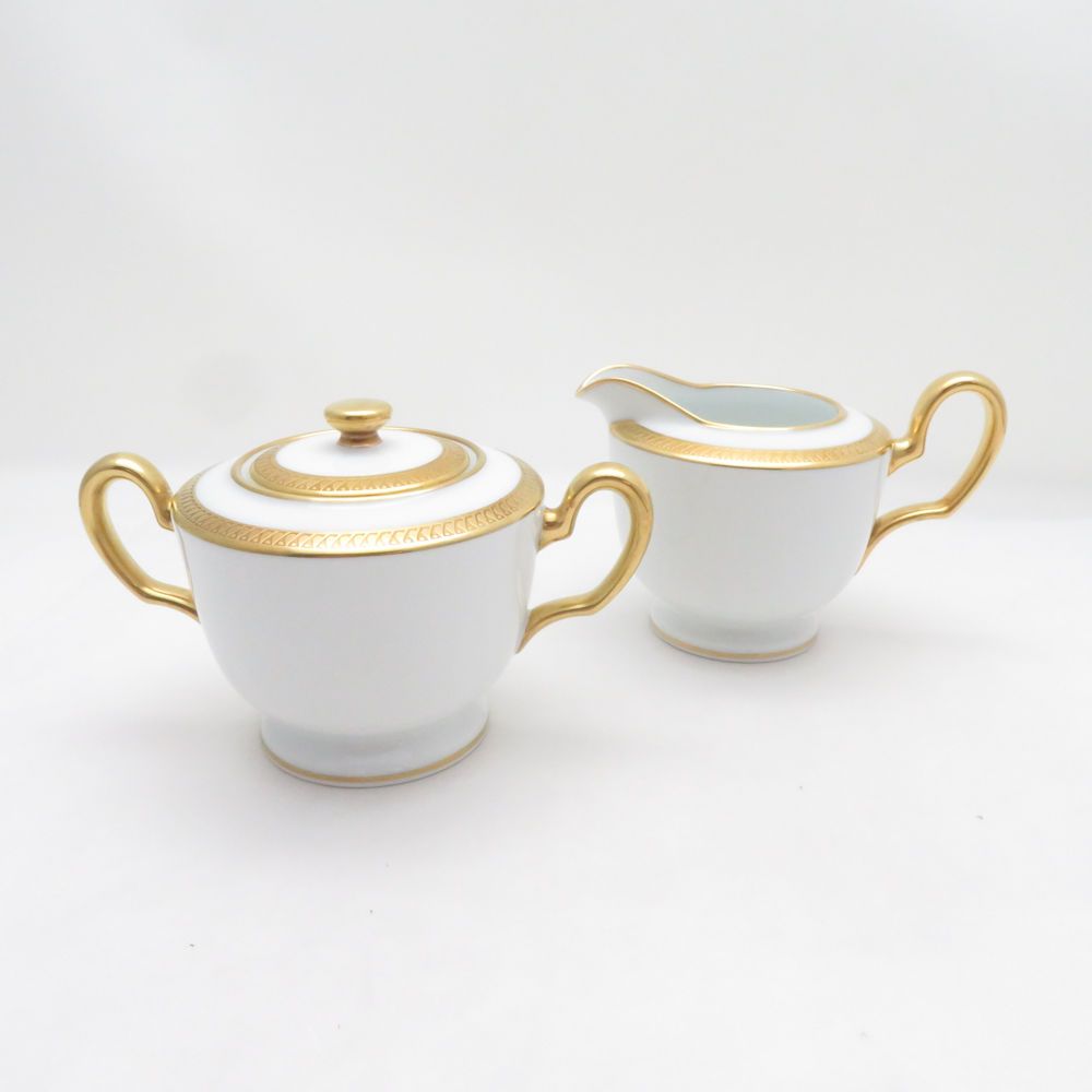 美品 OKURA 大倉陶園 片葉金蝕 シュガーポット クリーマー 2点 セット 砂糖 クリーム ミルク 金彩 SU14412U1 美品 OKURA 大倉陶園 片葉金蝕 シュガーポット クリーマー 2点 セット