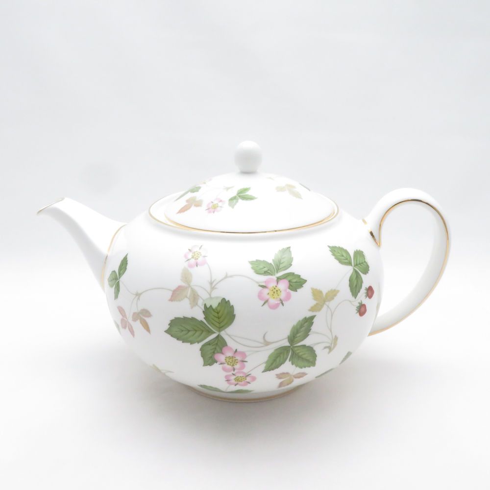 美品 WEDGWOOD ウェッジウッド ワイルドストロベリー ティーポット Lサイズ 1200cc 茶器 金彩 英国 黒壺 SU14417U1