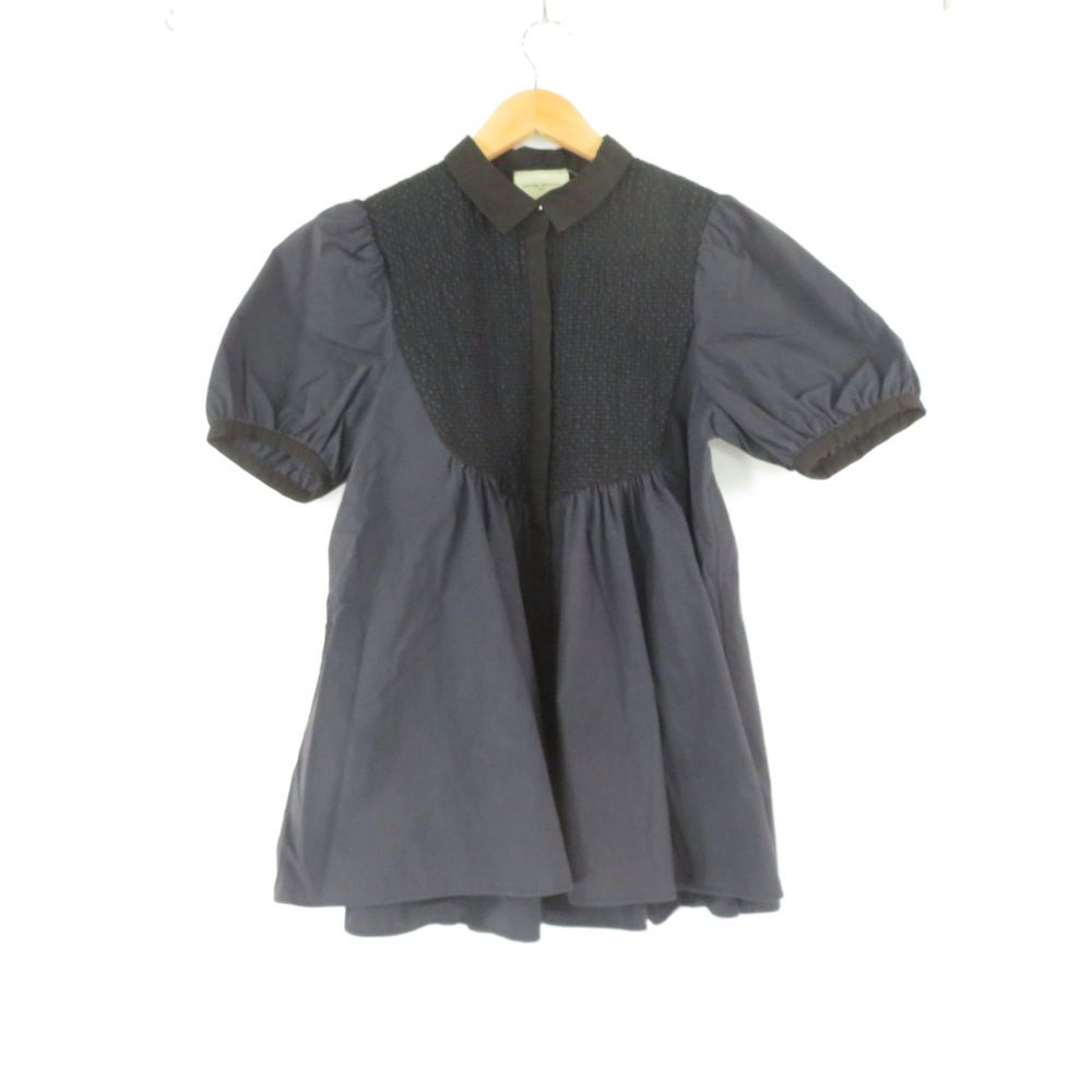 美品 UNITED ARROWS ユナイテッドアローズ 1516-162-1577 パフスリーブフレアシャツ コットン他 半袖 ブラック バルーン袖 レディース AD1996A93