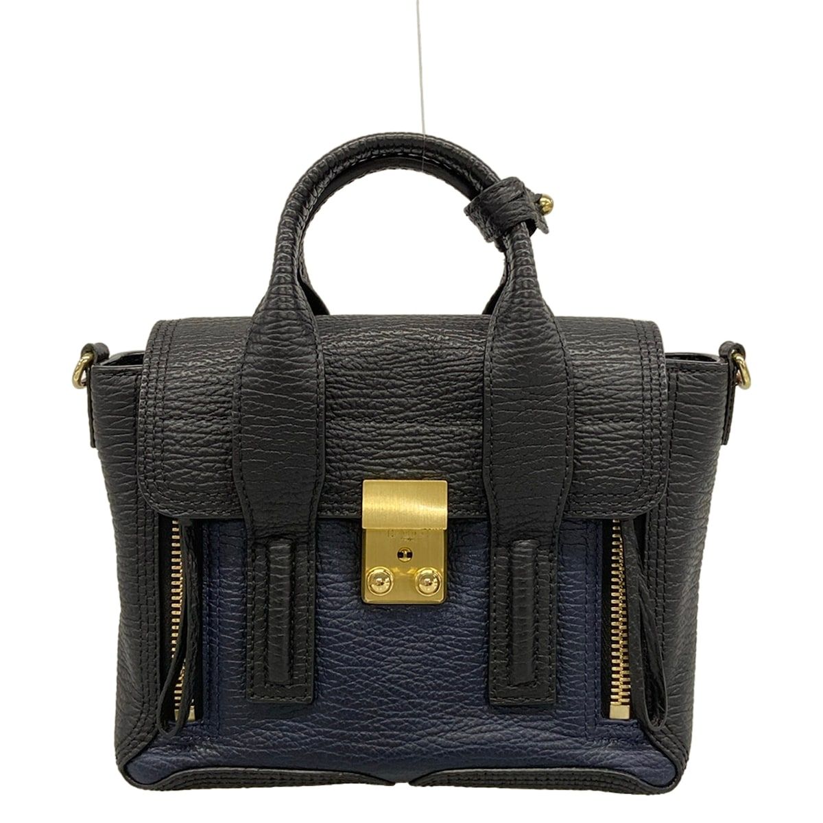 3.1 Phillip lim(スリーワンフィリップリム) ハンドバッグ パシュリミディアムサッチェル 黒×ネイビー レザー