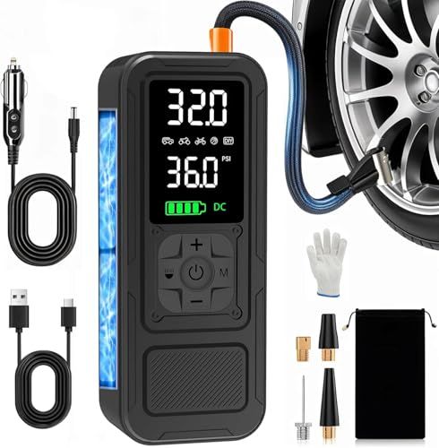 電動空気入れ 150PSI MAX 車 自転車 バイク ボール 浮き輪など 自動停止 コードレス コンプレッサー 大容量バッテリー DC12V両用 シガーソケット対応 エアーポンプ 米式/仏式バルブ対応 LEDライト 高精度空気圧センサーYZ ea36fea9
