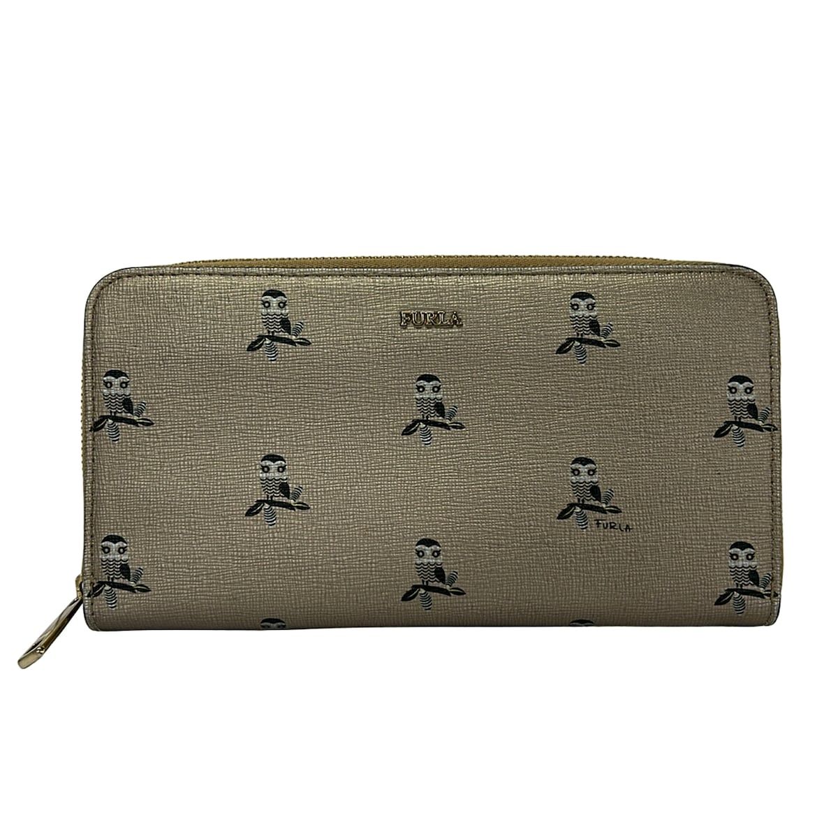 FURLA(フルラ) 長財布 - ゴールド×ダークグレー×マルチ フクロウ 