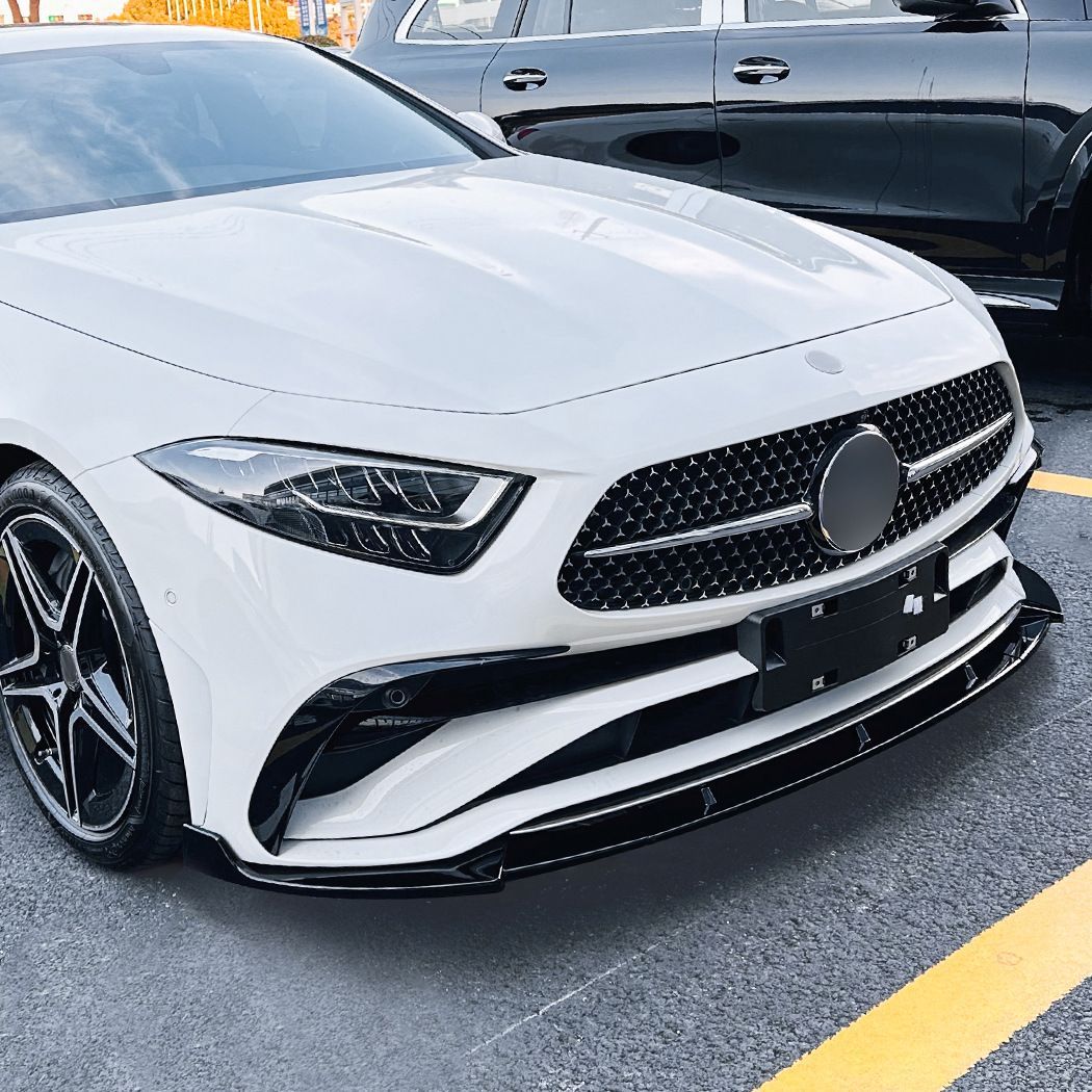 メルセデス・ベンツ CLSクラス CLS-Class C257 後期 2022年以降 AMG Line対応 フロントリップスポイラー 前唇 フロントバンパー下部 外装パーツ ピアノブラック カーボン調 前まわりを引き締めるスポーティデザイン ドレスアップ用