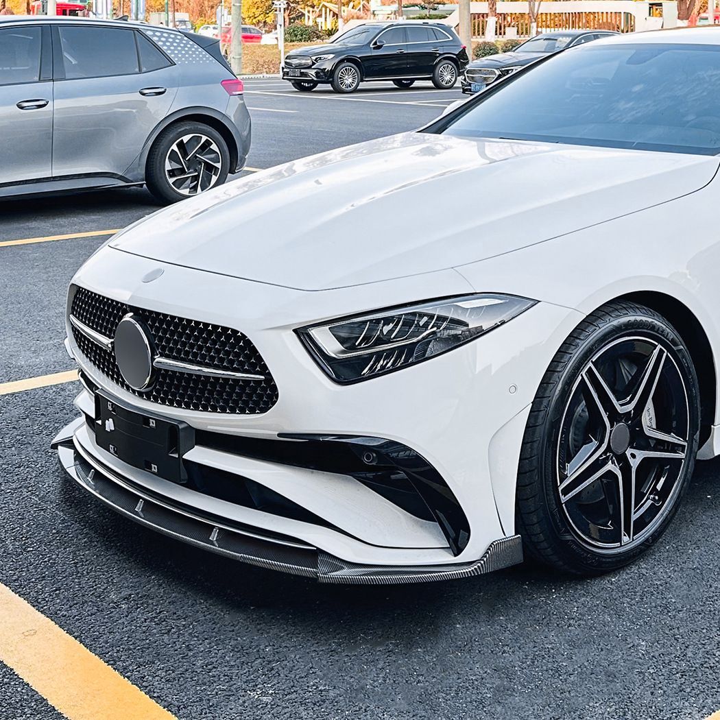 メルセデス・ベンツ CLSクラス CLS-Class C257 後期 2022年以降 AMG Line対応 フロントリップスポイラー 前唇 フロントバンパー下部 外装パーツ ピアノブラック カーボン調 前まわりを引き締めるスポーティデザイン ドレスアップ用