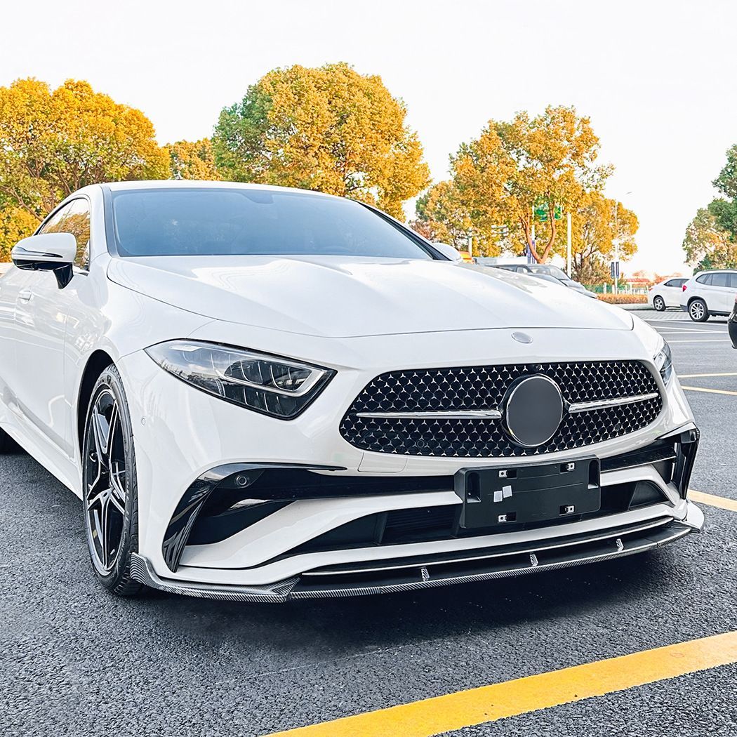 メルセデス・ベンツ CLSクラス CLS-Class C257 後期 2022年以降 AMG Line対応 フロントリップスポイラー 前唇 フロントバンパー下部 外装パーツ ピアノブラック カーボン調 前まわりを引き締めるスポーティデザイン ドレスアップ用