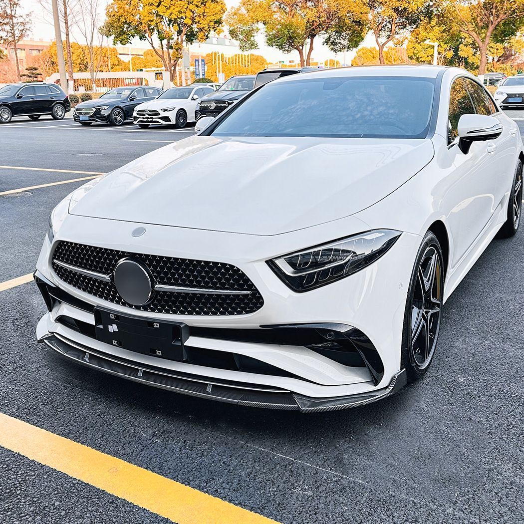 メルセデス・ベンツ CLSクラス CLS-Class C257 後期 2022年以降 AMG Line対応 フロントリップスポイラー 前唇 フロントバンパー下部 外装パーツ ピアノブラック カーボン調 前まわりを引き締めるスポーティデザイン ドレスアップ用