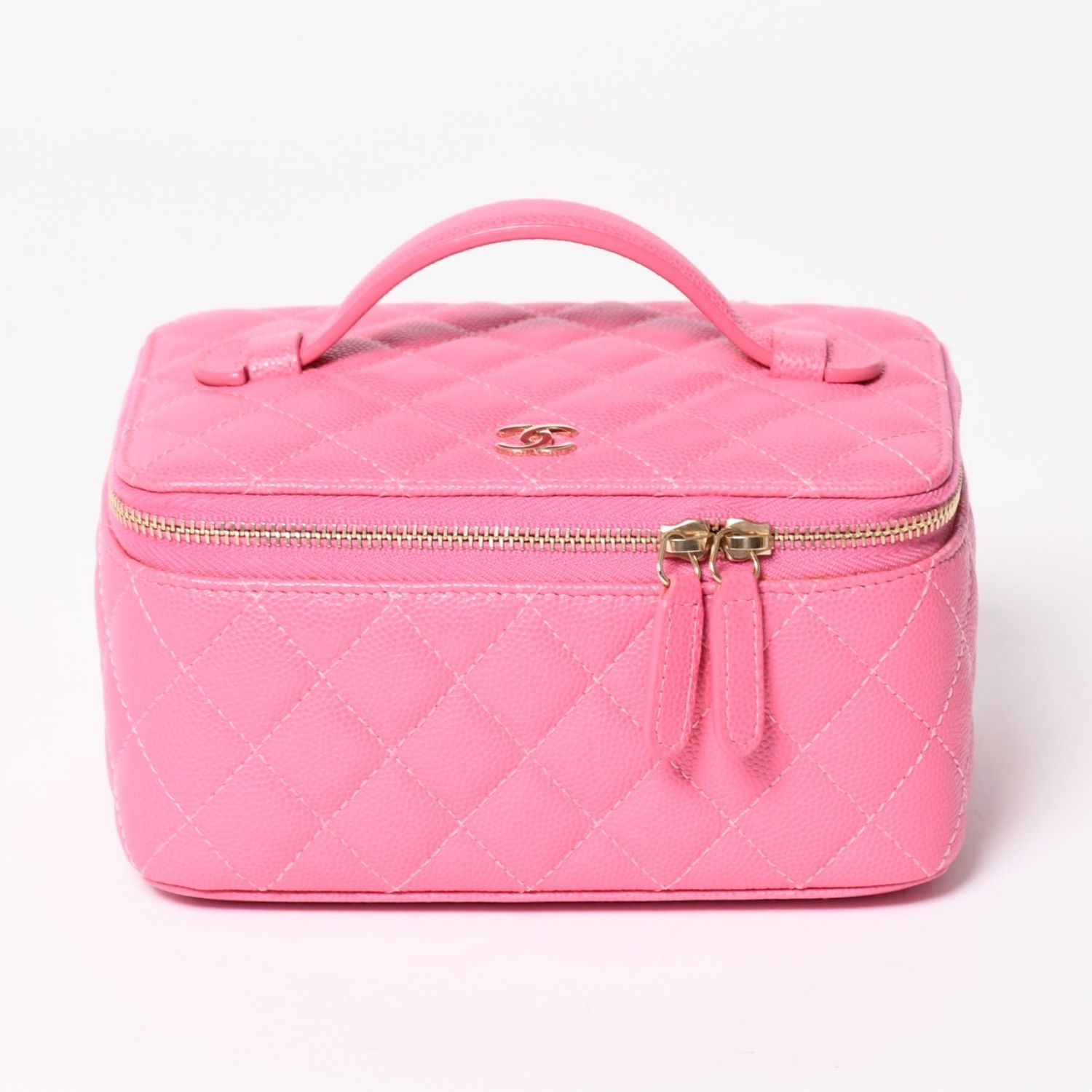 極美品 CHANEL シャネル バニティバッグ マトラッセ キャビアスキン 27番台 ピンク ココマーク アクセサリーポーチ ゴールド金具 中古 4a003610