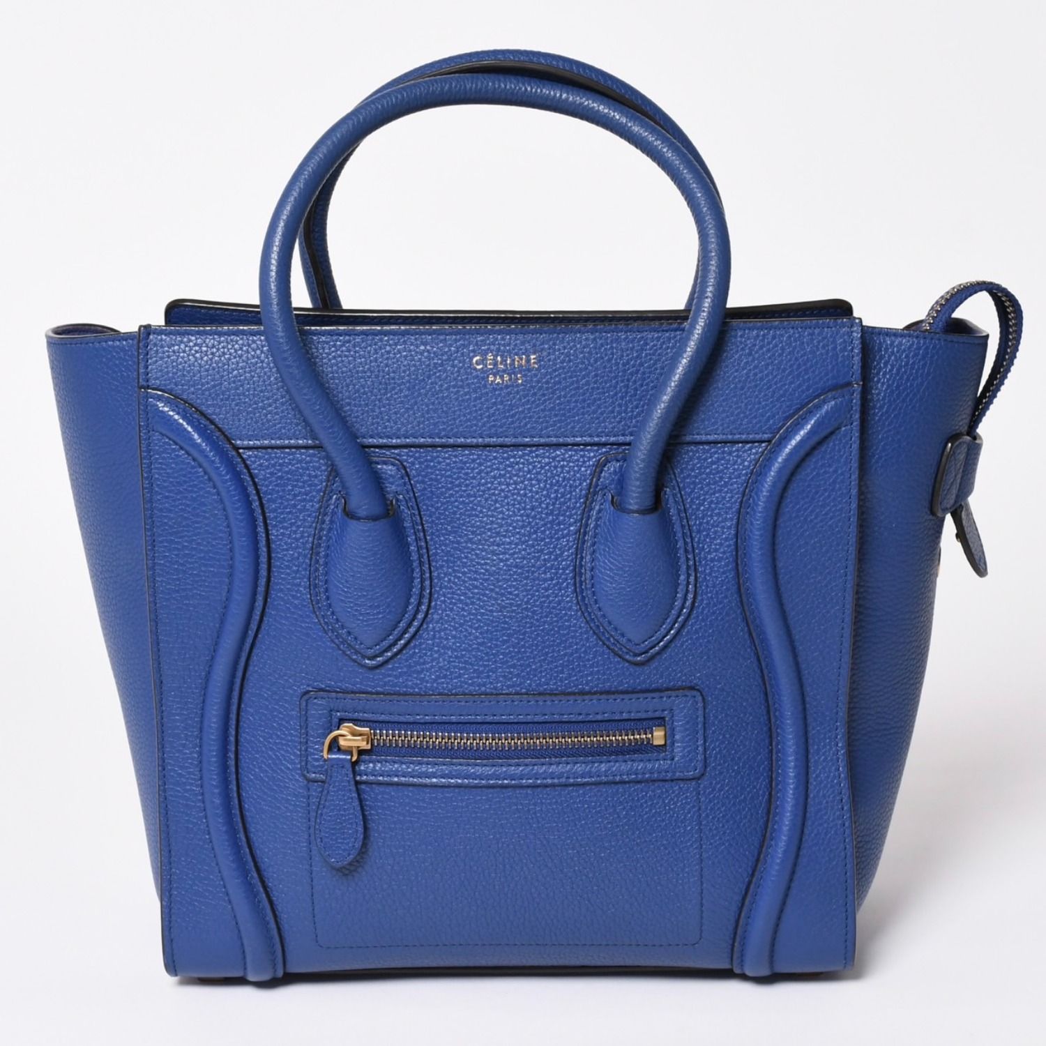 CELINE セリーヌ ラゲージマイクロショッパー ショルダーバッグ ハンドバッグ フィービー期 廃盤 インディゴブルー カーフスキン スエード ゴールド金具 美品 中古 4a003459