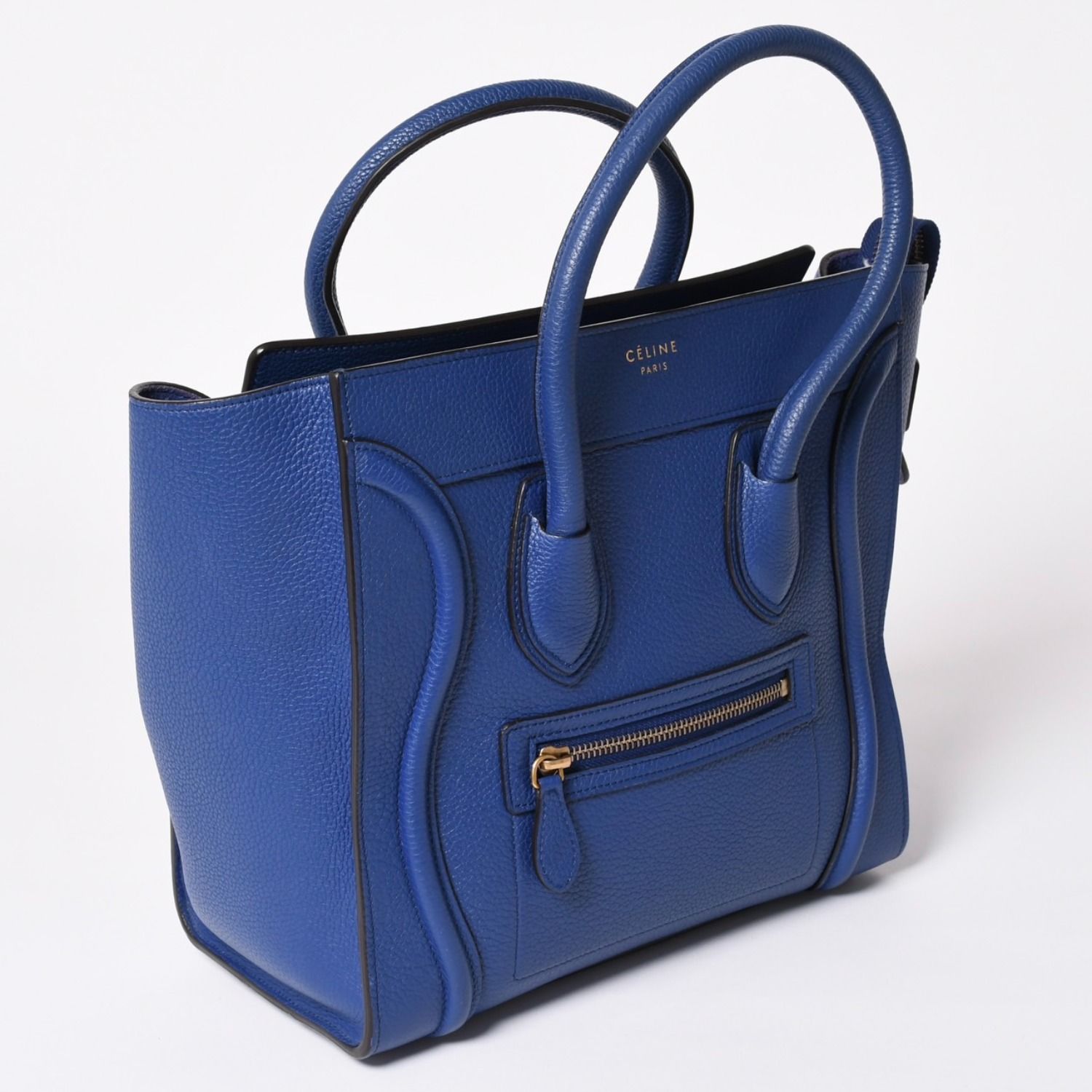 CELINE セリーヌ ラゲージマイクロショッパー ショルダーバッグ ハンドバッグ フィービー期 廃盤 インディゴブルー カーフスキン スエード ゴールド金具 美品 中古 4a003459