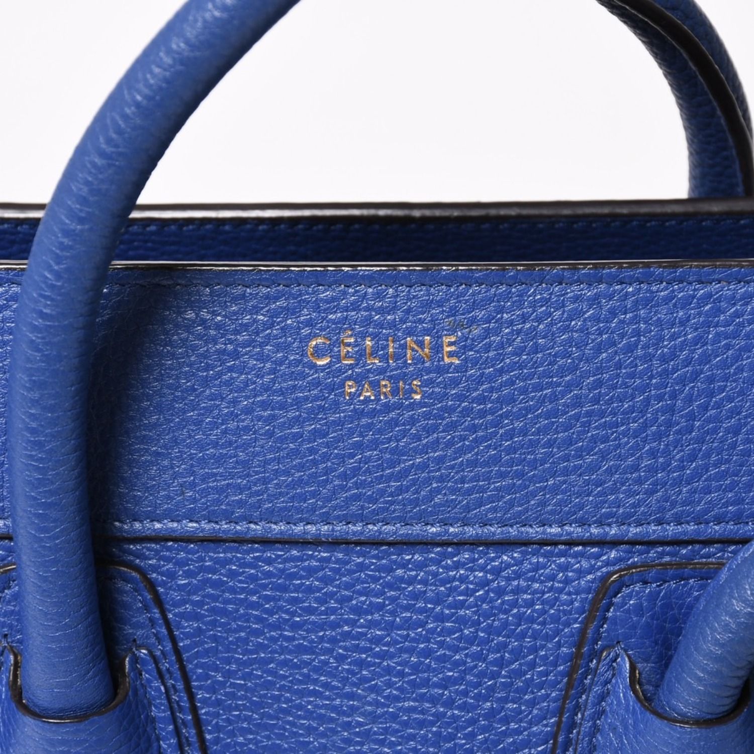 CELINE セリーヌ ラゲージマイクロショッパー ショルダーバッグ ハンドバッグ フィービー期 廃盤 インディゴブルー カーフスキン スエード ゴールド金具 美品 中古 4a003459