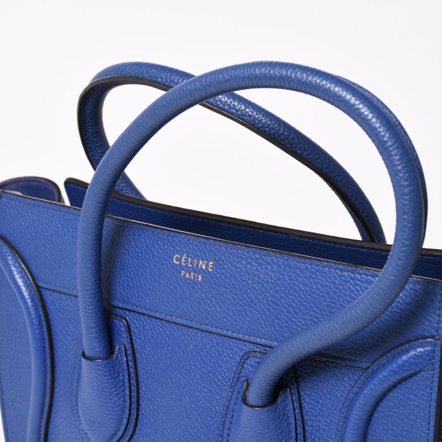 CELINE セリーヌ ラゲージマイクロショッパー ショルダーバッグ ハンドバッグ フィービー期 廃盤 インディゴブルー カーフスキン スエード ゴールド金具 美品 中古 4a003459