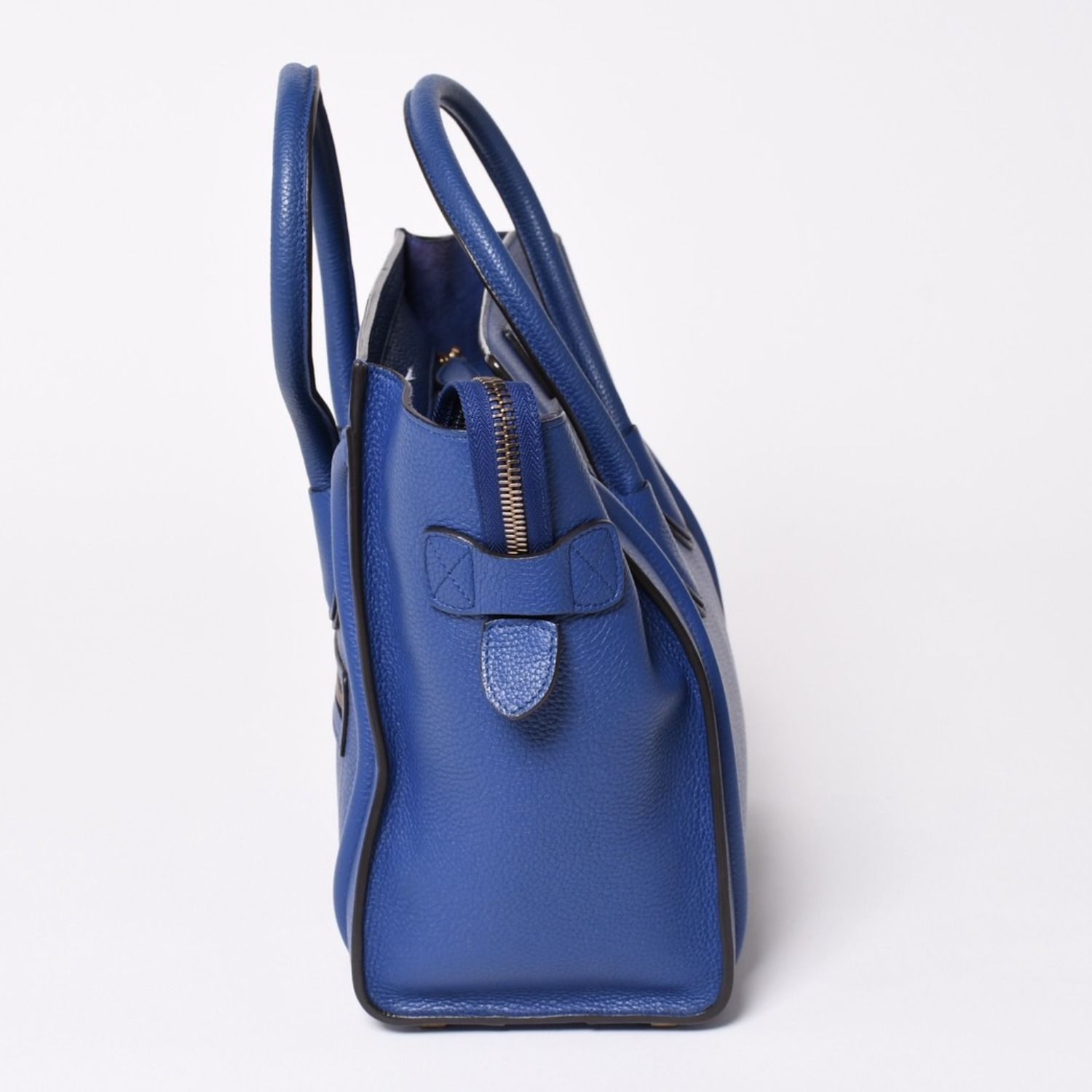 CELINE セリーヌ ラゲージマイクロショッパー ショルダーバッグ ハンドバッグ フィービー期 廃盤 インディゴブルー カーフスキン スエード ゴールド金具 美品 中古 4a003459