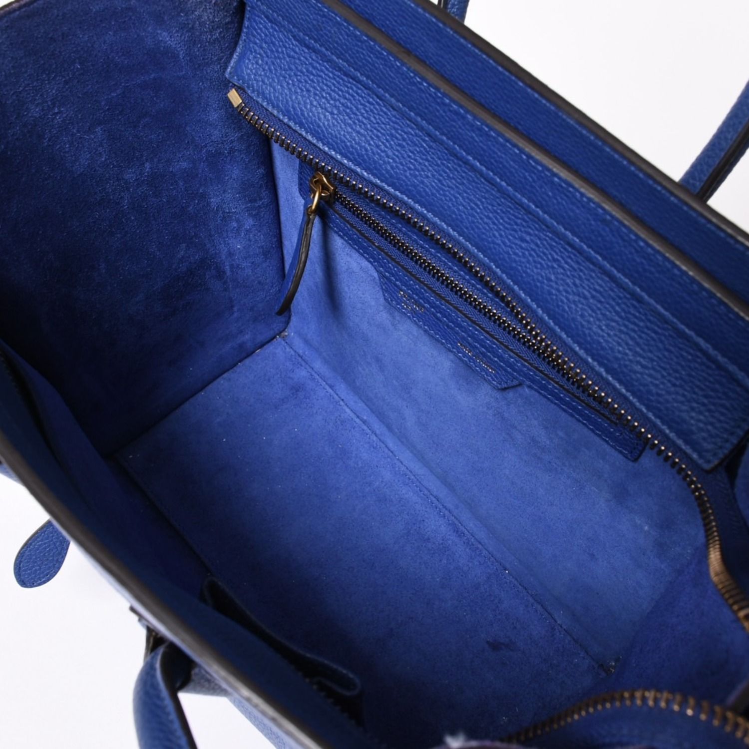 CELINE セリーヌ ラゲージマイクロショッパー ショルダーバッグ ハンドバッグ フィービー期 廃盤 インディゴブルー カーフスキン スエード ゴールド金具 美品 中古 4a003459