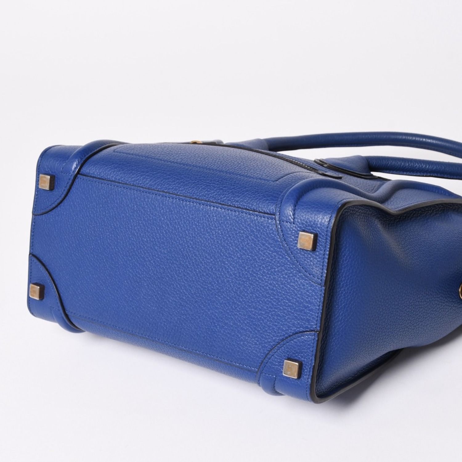 CELINE セリーヌ ラゲージマイクロショッパー ショルダーバッグ ハンドバッグ フィービー期 廃盤 インディゴブルー カーフスキン スエード ゴールド金具 美品 中古 4a003459