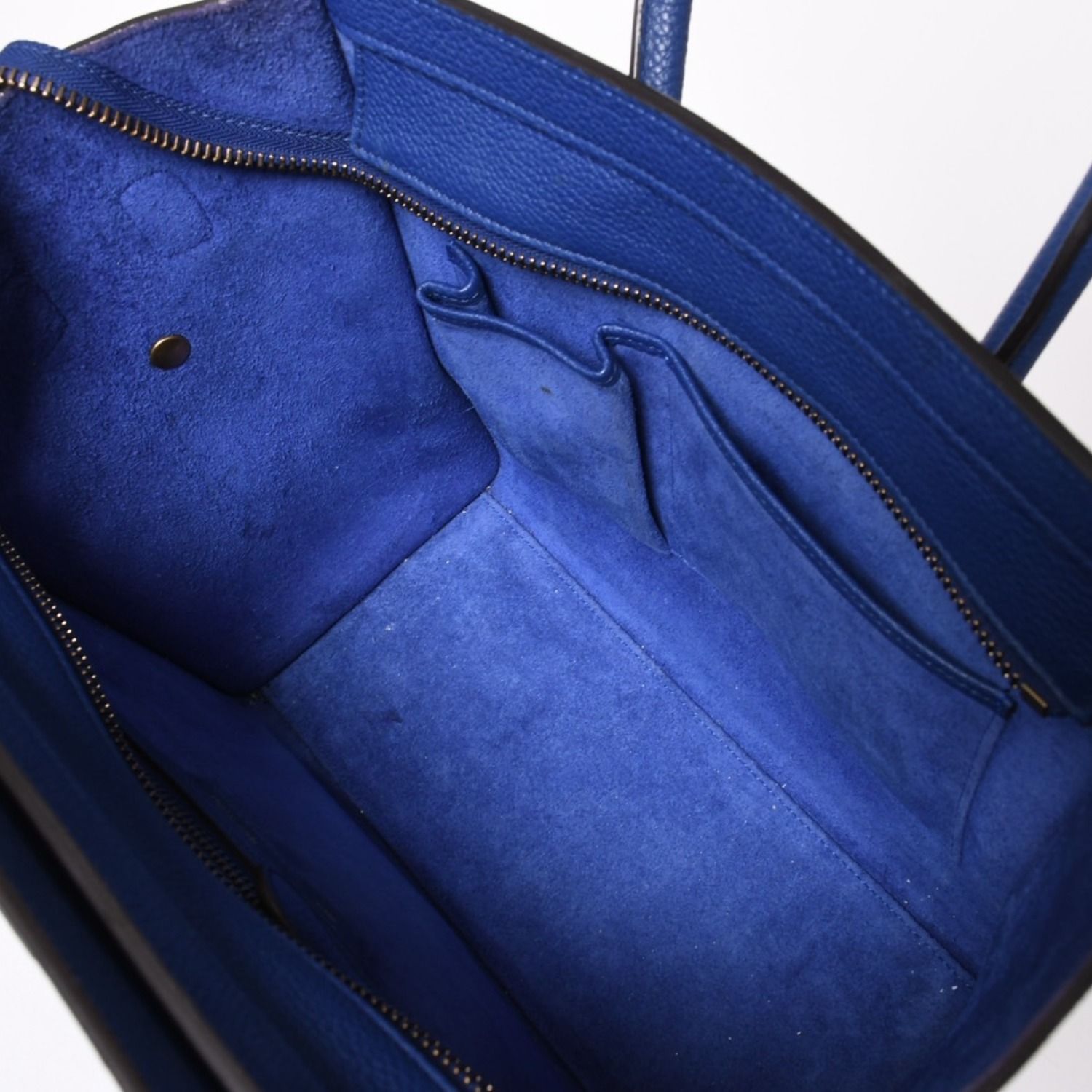CELINE セリーヌ ラゲージマイクロショッパー ショルダーバッグ ハンドバッグ フィービー期 廃盤 インディゴブルー カーフスキン スエード ゴールド金具 美品 中古 4a003459