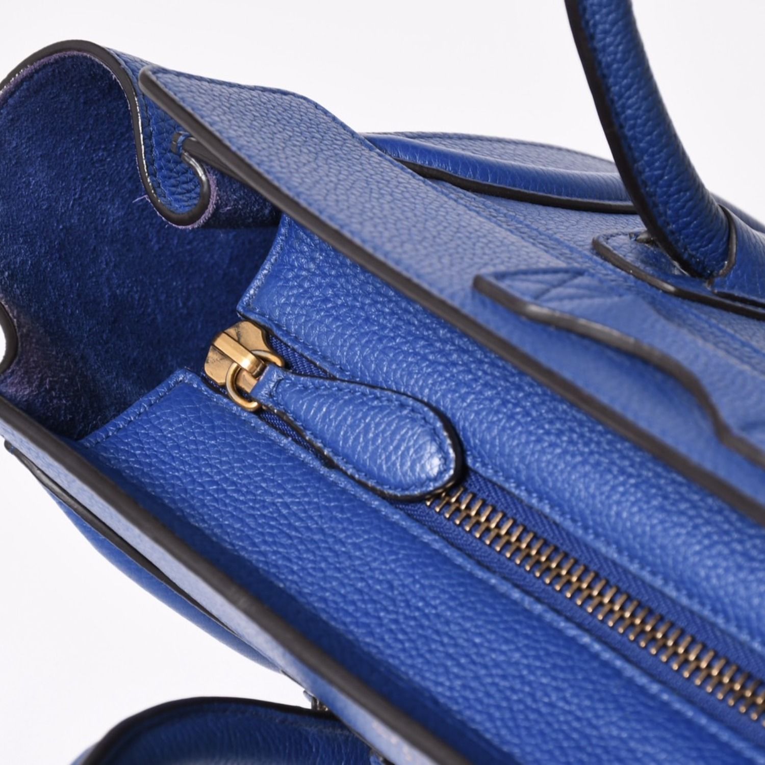CELINE セリーヌ ラゲージマイクロショッパー ショルダーバッグ ハンドバッグ フィービー期 廃盤 インディゴブルー カーフスキン スエード ゴールド金具 美品 中古 4a003459