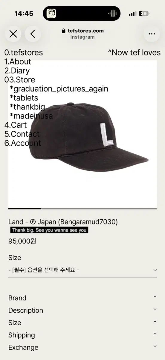 テフストアーズ ランド 帽子 large₍ラージ)