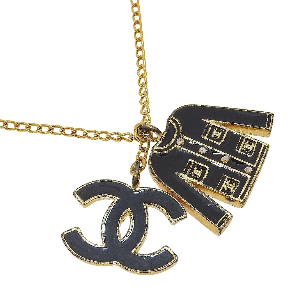 【CHANEL】シャネル ジャケットモチーフ ココマーク 金メッキ 黒 02A レディース 11.9g ネックレス
