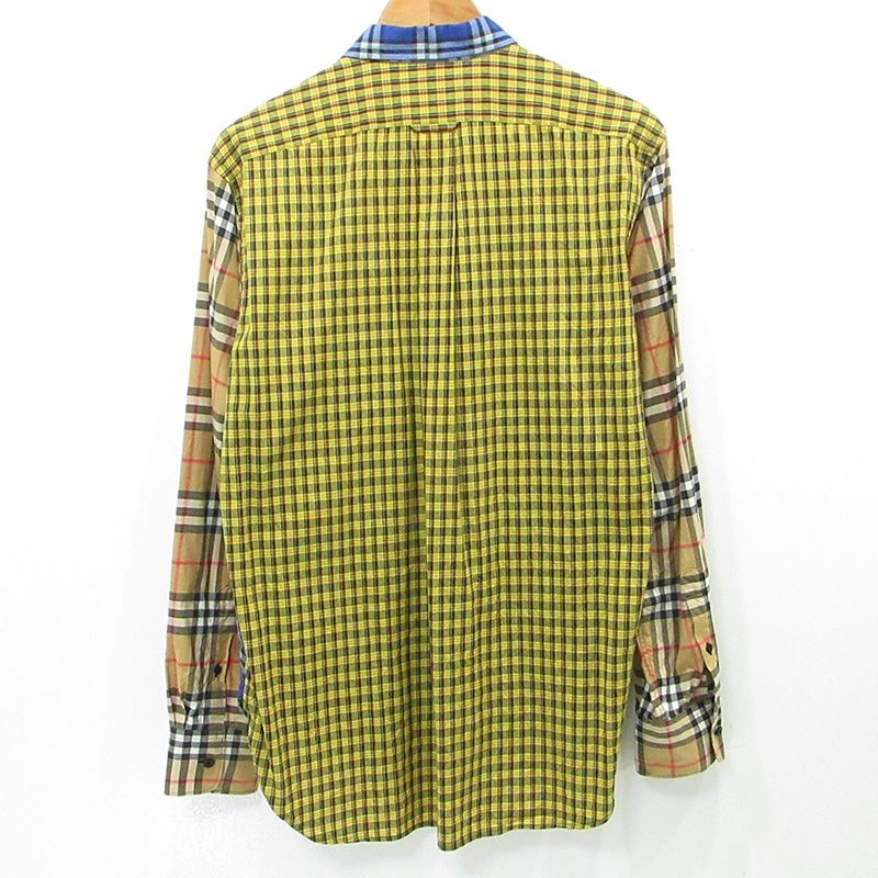 【三重本店】 中古 BURBERRY London England | バーバリーロンドンイングランド クレイジーパターンチェックシャツ 総柄切替え長袖シャ 8002553 ブルー×イエロー×ベージュ マルチカラー サイズ：L 【108】