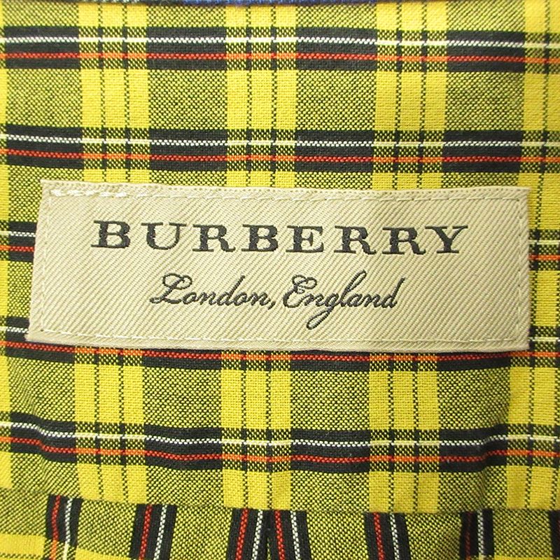 【三重本店】 中古 BURBERRY London England | バーバリーロンドンイングランド クレイジーパターンチェックシャツ 総柄切替え長袖シャ 8002553 ブルー×イエロー×ベージュ マルチカラー サイズ：L 【108】