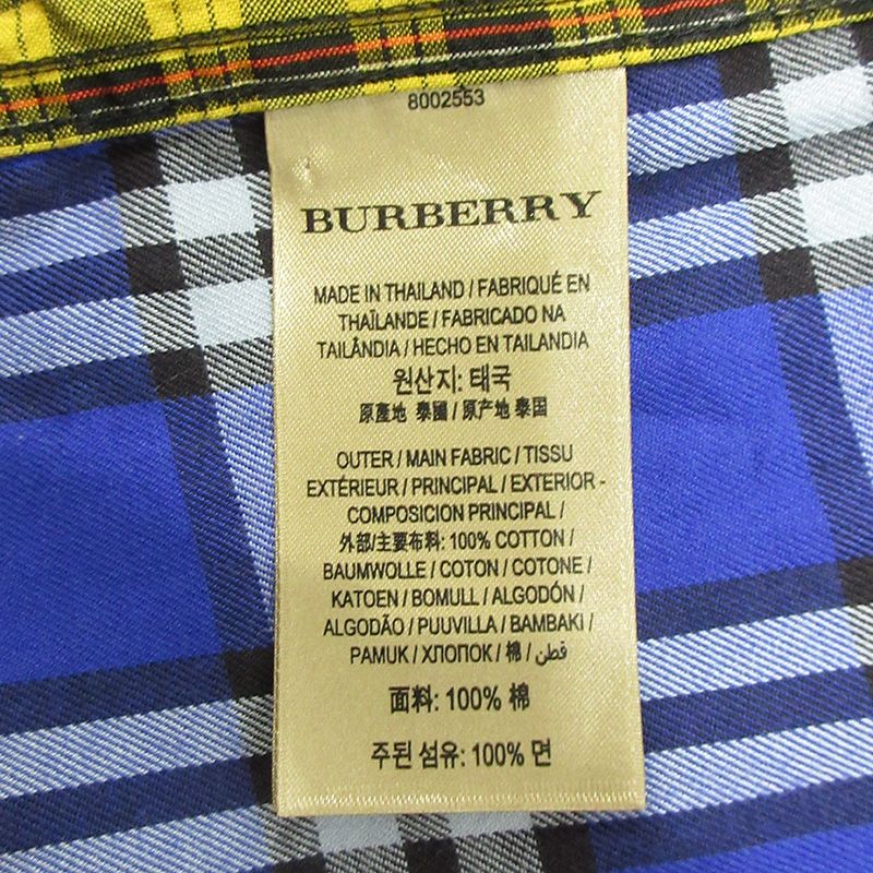 【三重本店】 中古 BURBERRY London England | バーバリーロンドンイングランド クレイジーパターンチェックシャツ 総柄切替え長袖シャ 8002553 ブルー×イエロー×ベージュ マルチカラー サイズ：L 【108】