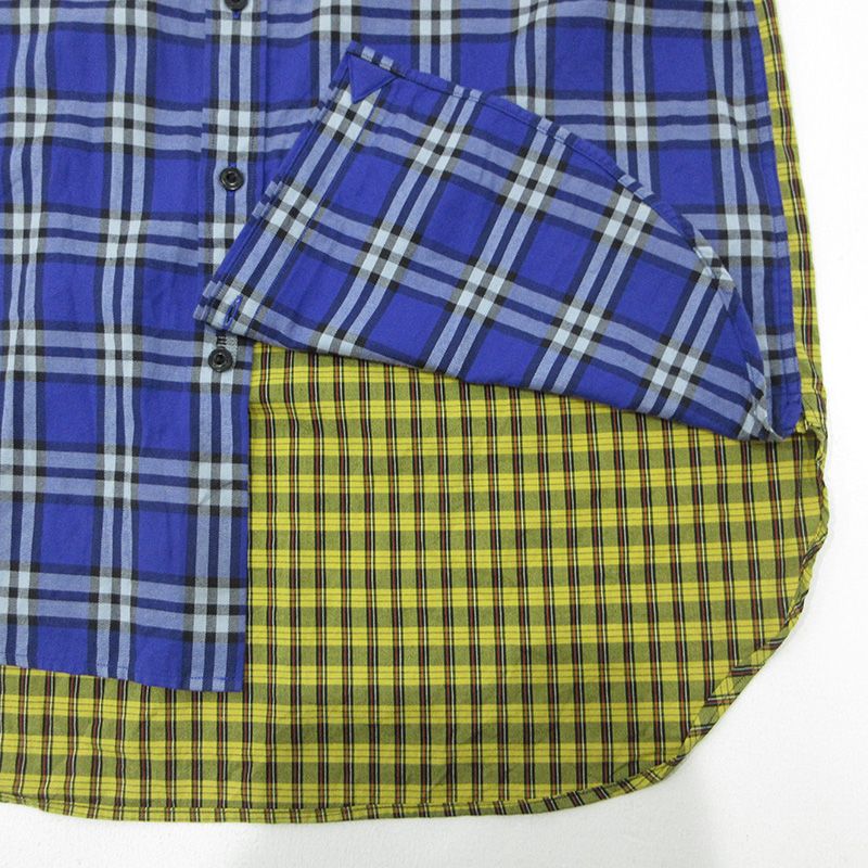 【三重本店】 中古 BURBERRY London England | バーバリーロンドンイングランド クレイジーパターンチェックシャツ 総柄切替え長袖シャ 8002553 ブルー×イエロー×ベージュ マルチカラー サイズ：L 【108】