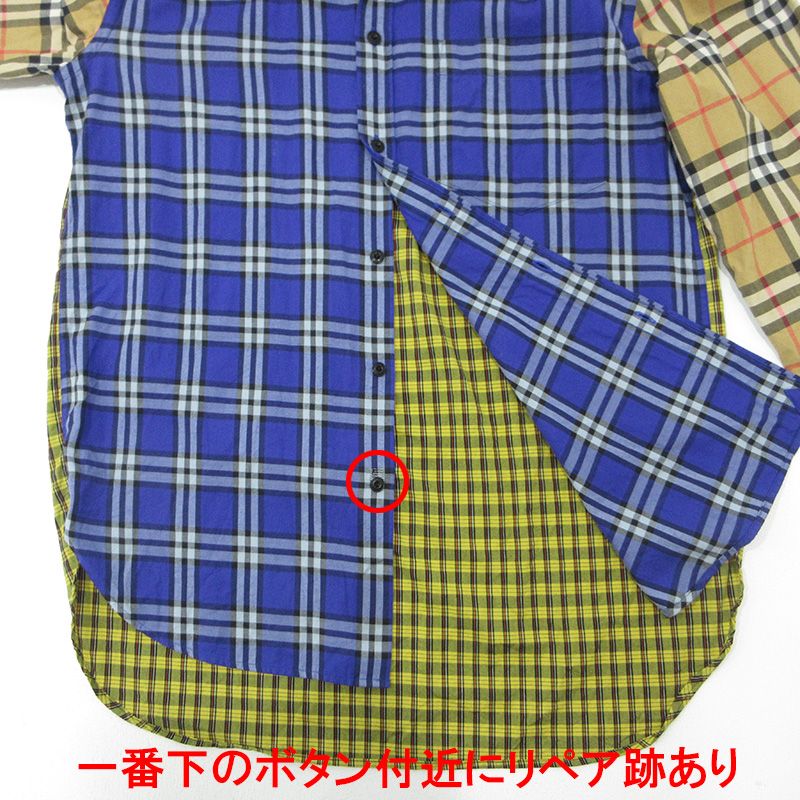 【三重本店】 中古 BURBERRY London England | バーバリーロンドンイングランド クレイジーパターンチェックシャツ 総柄切替え長袖シャ 8002553 ブルー×イエロー×ベージュ マルチカラー サイズ：L 【108】