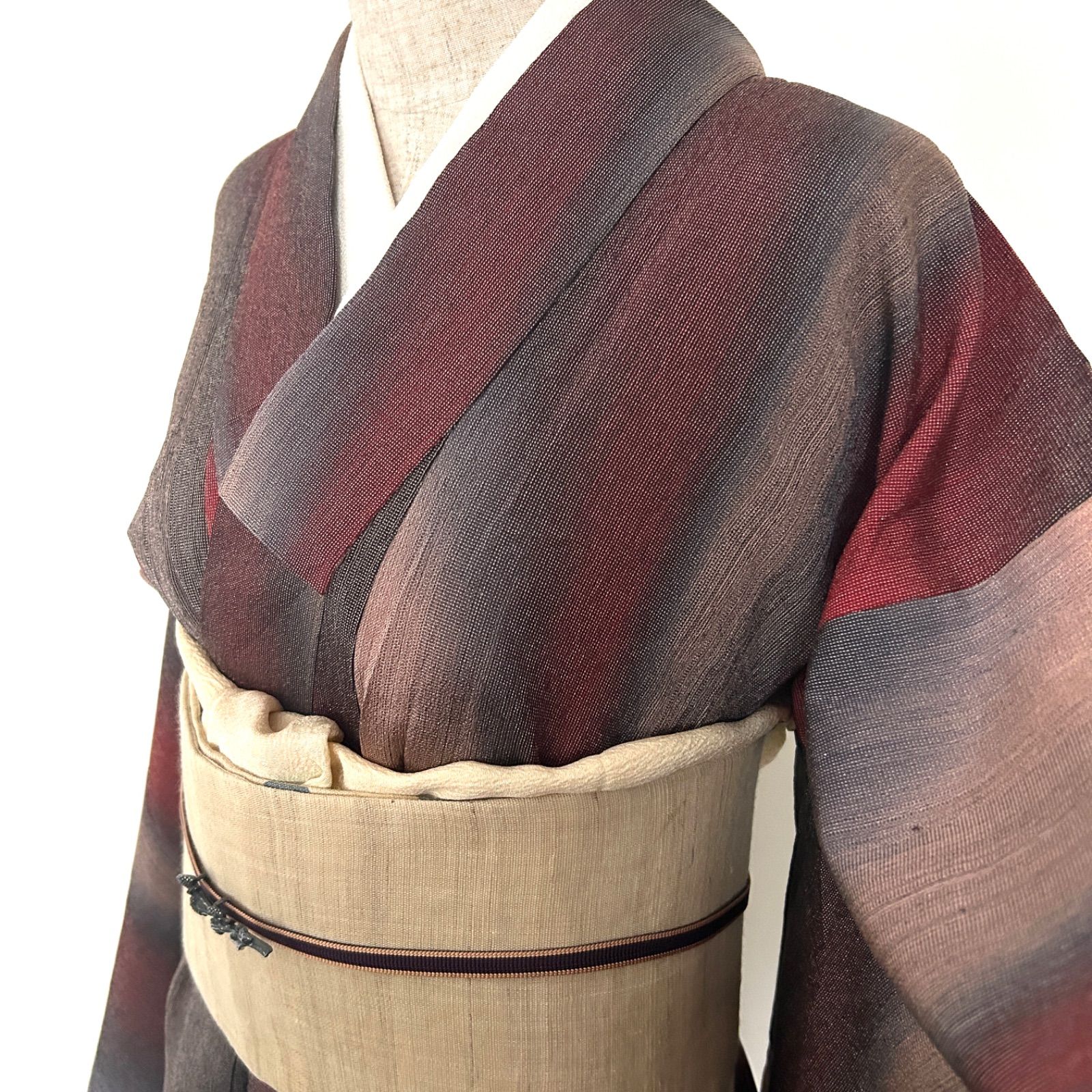 6/アンティーク着物/単衣/身丈145/御召・ラメ入り・グラデーション