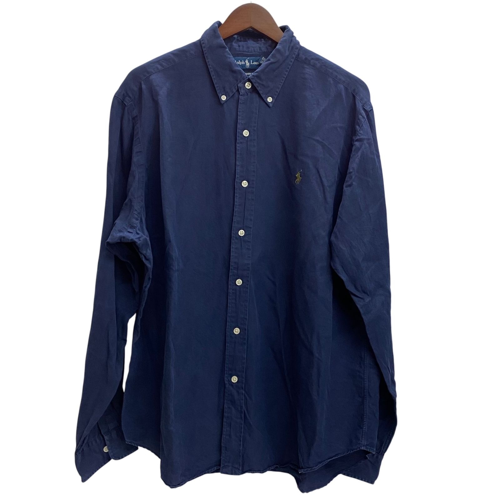 ラルフローレン RALPH LAUREN CLASSIC FIT シルク&リネン B.D.シャツ 長袖シャツ ネイビー XLサイズ 201MT-6097 VB