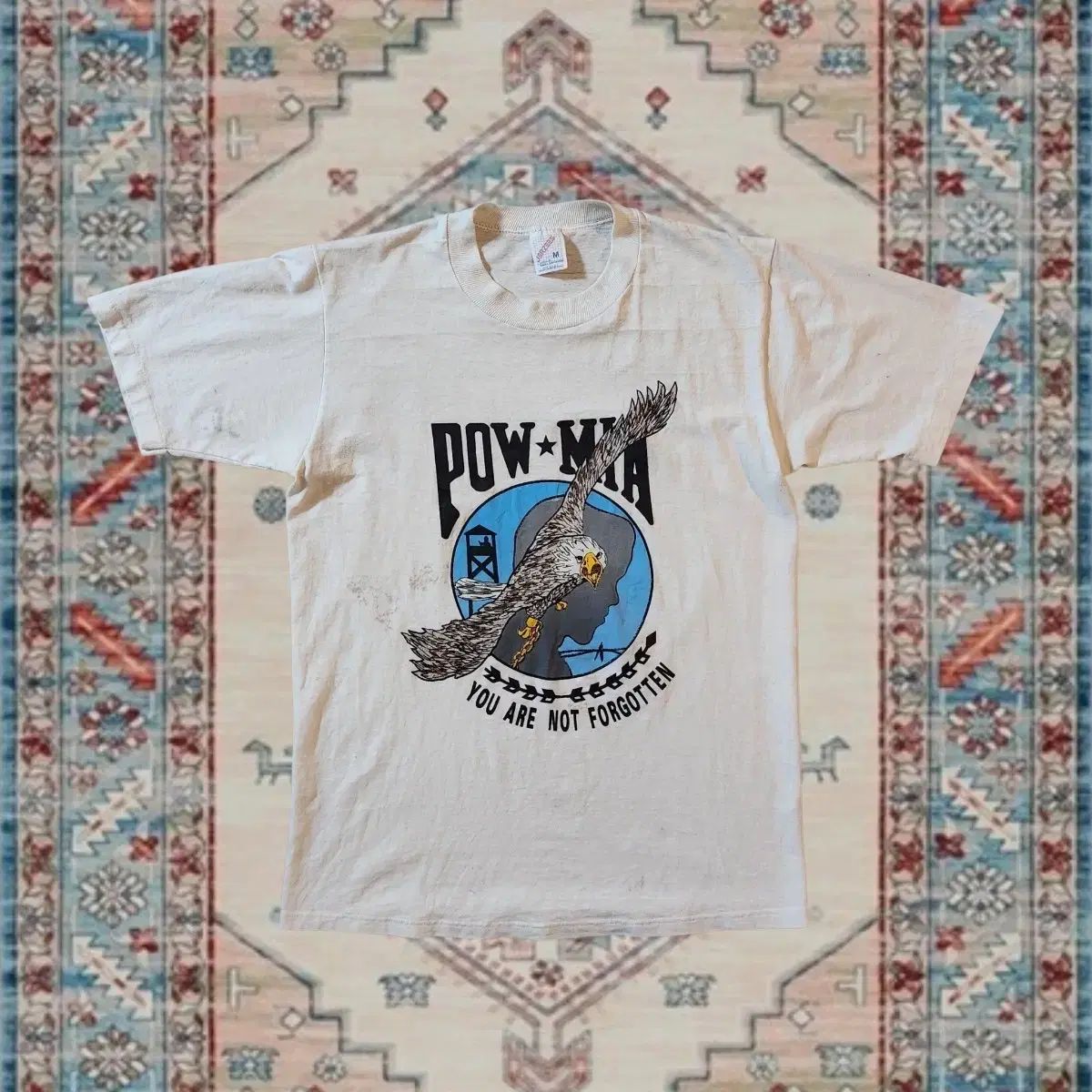 90s Made in USA POW MIA 독수리 실루엣 半袖 Tシャツ M